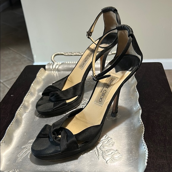Jimmy Choo Macy Black Satin Heels - Picture 1 of 10